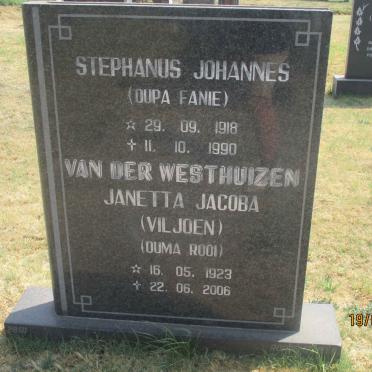 WESTHUIZEN Stephanus Johannes, van der 1918-1990 &amp; Janetta Jacoba VILJOEN 1923-2006