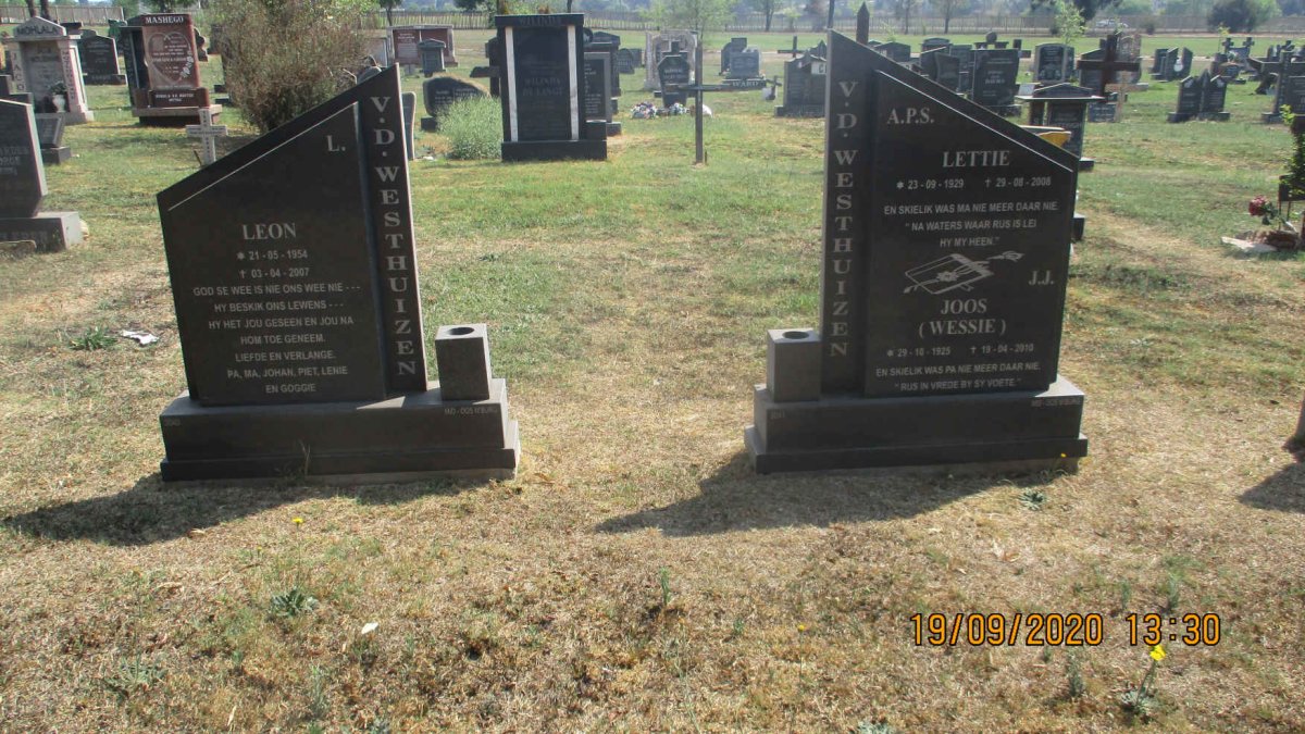 WESTHUIZEN J.J., v.d. 1925-2010 &amp; A.P.S. 1929-2008 :: WESTHUIZEN Leon, v.d. 1954-2007