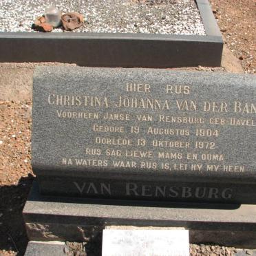 BANK Christina Johanna, van der formerly J. VAN RENSBURG nee DAVEL 1904-1972 :: ADAMS Henriette Johanna 1947-1990 #1