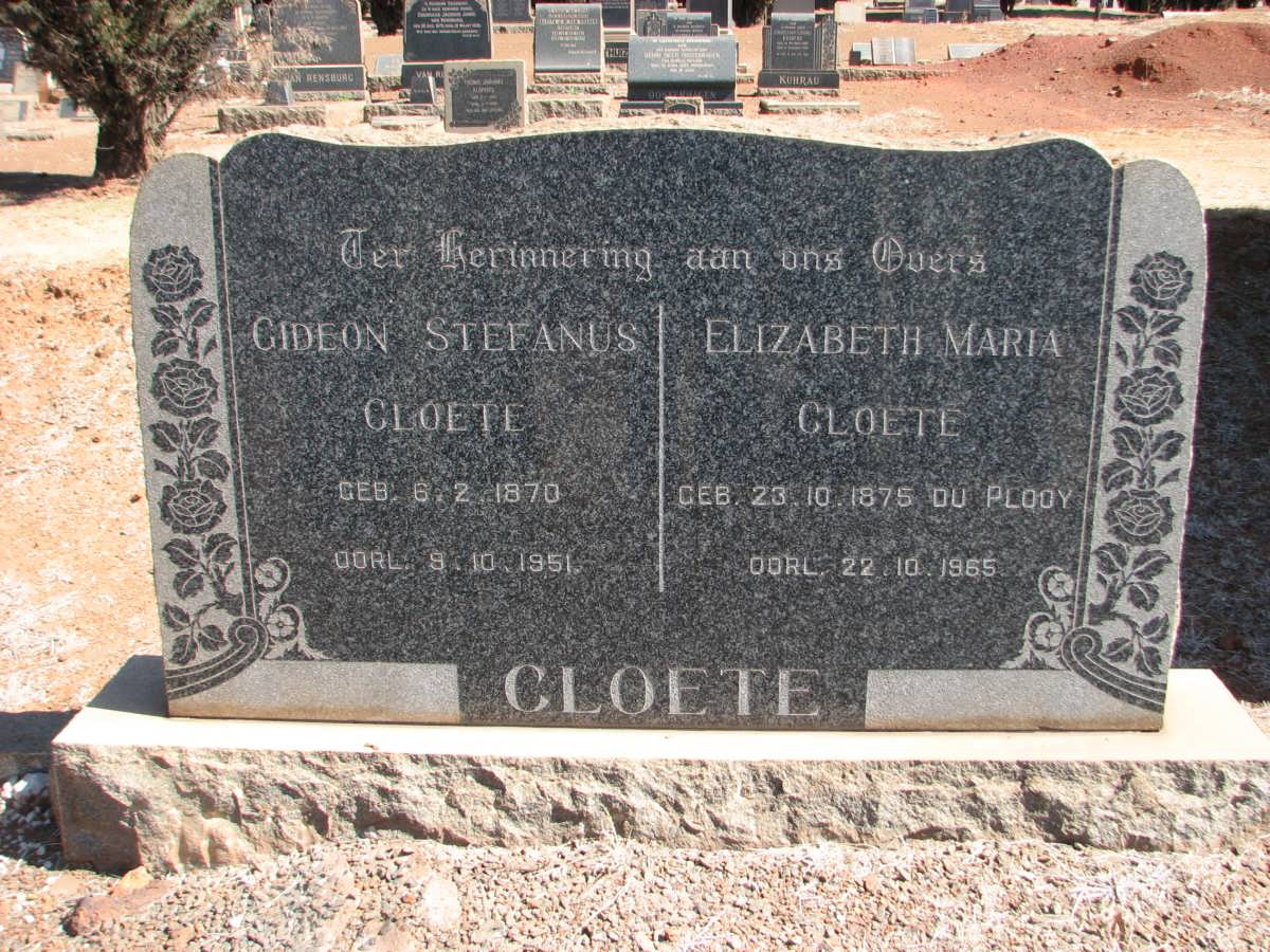 CLOETE Gideon Stefanus 1870-1951 &amp; Elizabeth Maria DU PLOOY 1875-1965