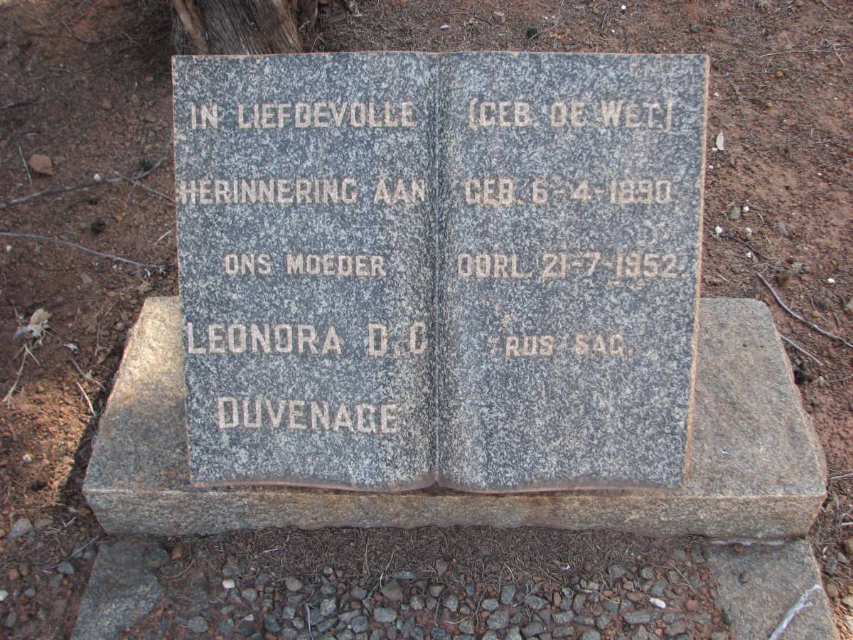 DUVENAGE Leonora D.C. nee DE WET 1890-1952