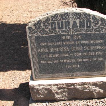 DURAND Anna Hendrina nee SCHEEPERS 1854-1951