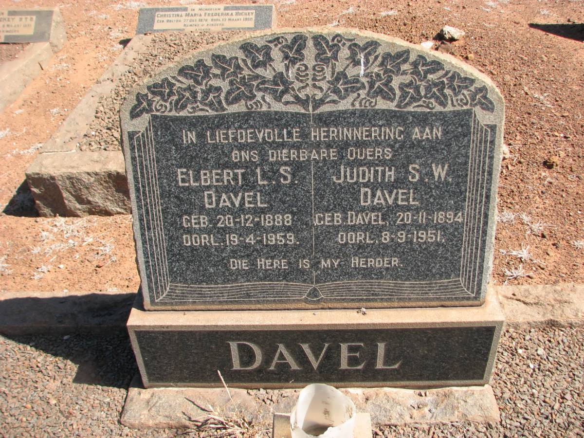 DAVEL Elbert L.S. 1888-1959 &amp; Judith S.W. DAVEL 1894-1951
