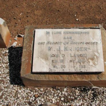 KRUGER M.J. nee DE LANGE 1856-1939
