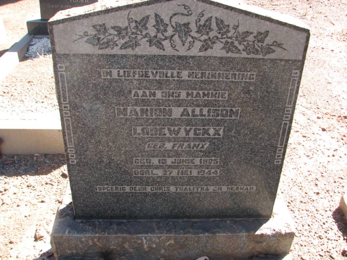 LODEWYCKX Marion Allison nee FRANX 1905-1944