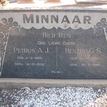 MINNAAR Petrus A.J. 1865-1939 &amp; Hester G.S. 1870-1940