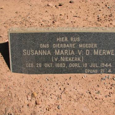 MERWE Susanna Maria, v.d. nee V. NIEKERK 1883-1944