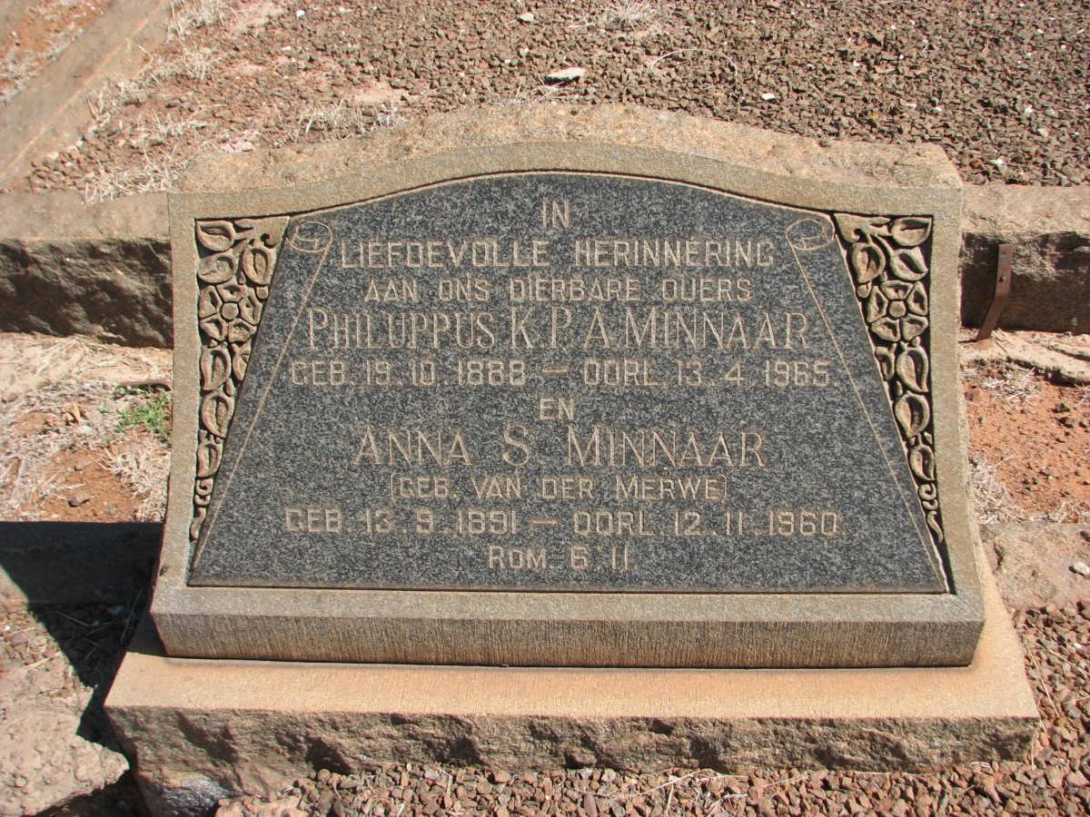 MINNAAR Philuppus K.P.A. 1888-1965 &amp; Anna S. VAN DER MERWE 1891-1960