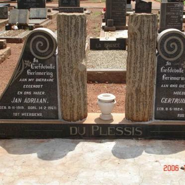 PLESSIS Jan Adriaan, du  1919-1968 &amp; Gertruida M.M. 1924-2006