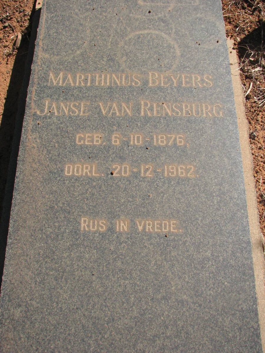 RENSBURG Marthinus Beyers, Janse van 1876-1962
