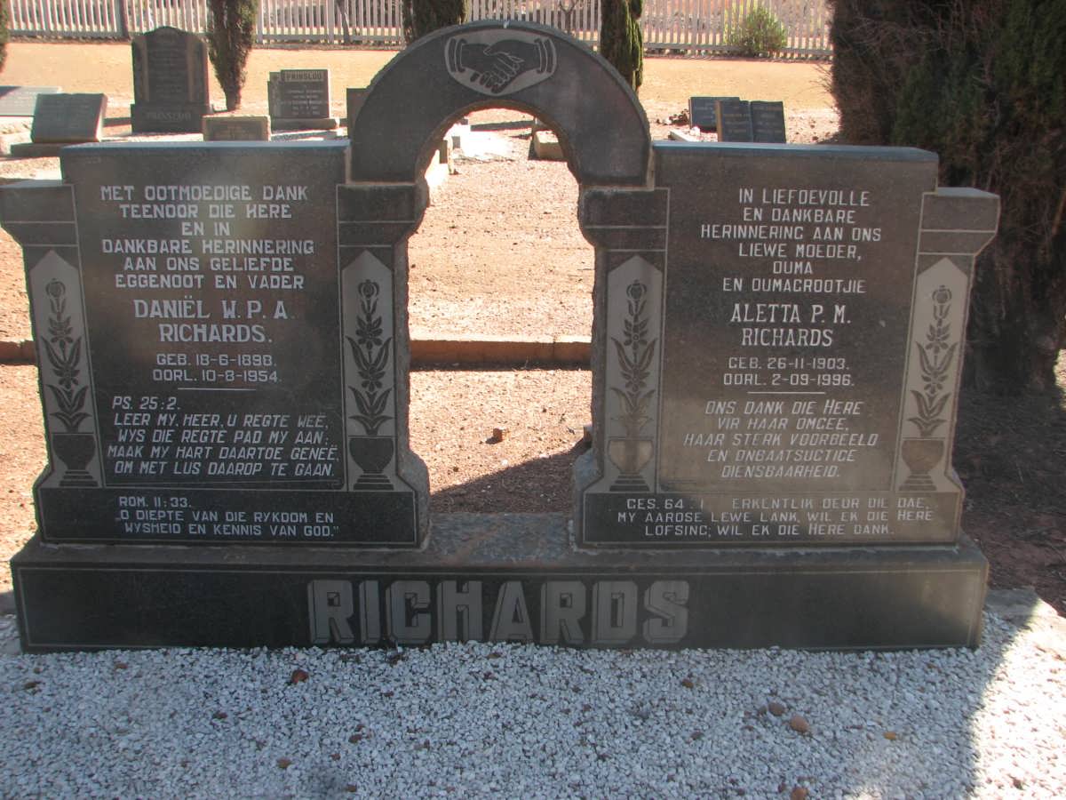RICHARDS Daniël W.P.A. 1890-1954 &amp; Aletta P.M. 1903-1996
