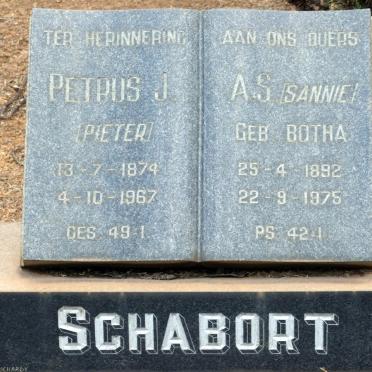 SCHABORT Petrus J. 1874-1967 &amp; A.S. BOTHA 1892-1975