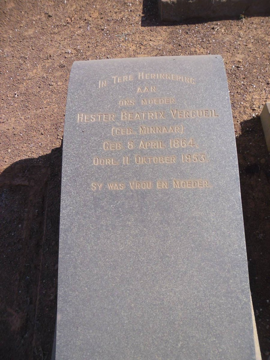 VERCUEIL Hester Beatrix nee MINNAAR 1864-1953