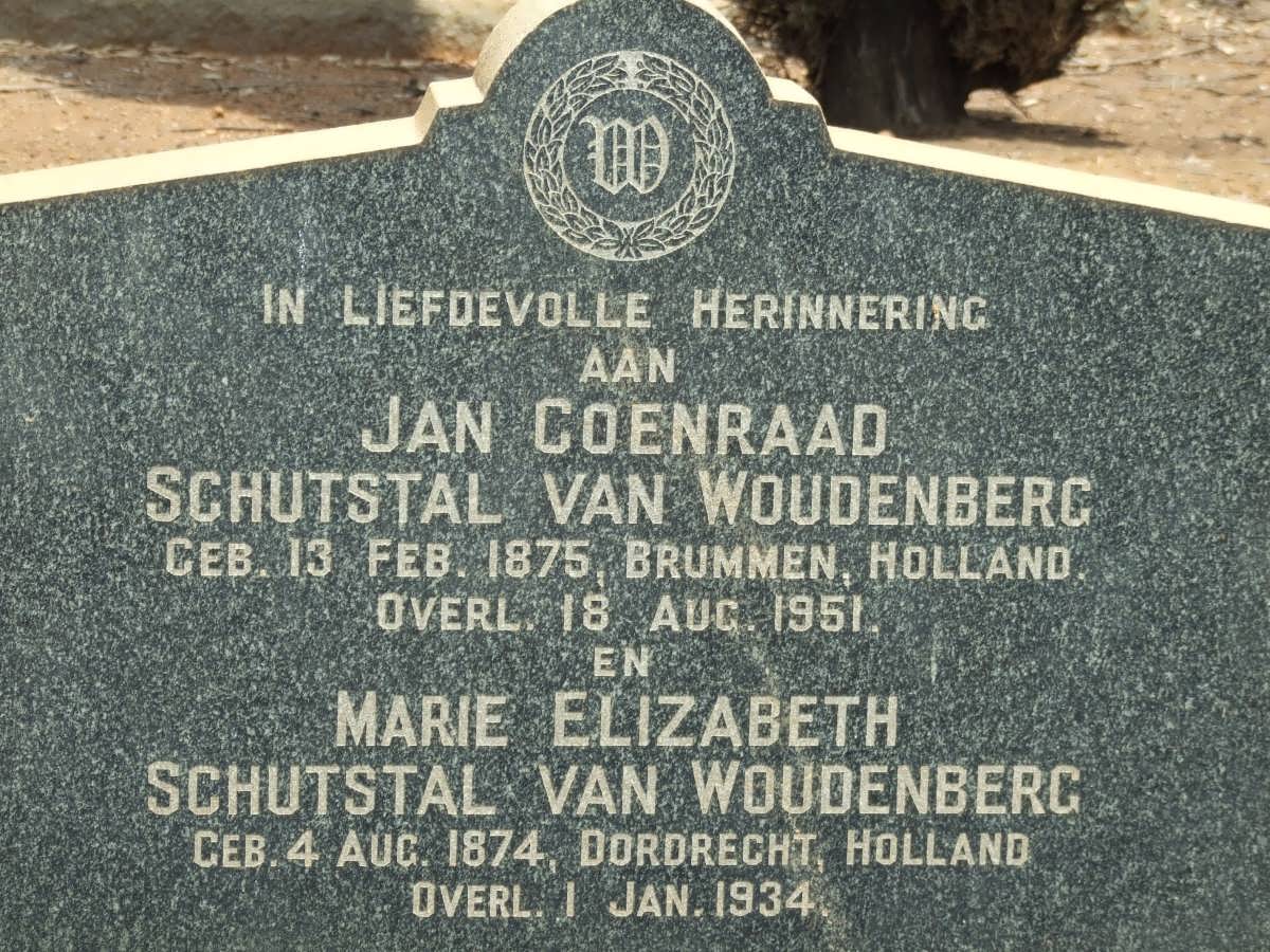 WOUDENBERG Jan Coenraad, Schutstal van 1875-1951 &amp; Marie Elizabeth 1874-1934 