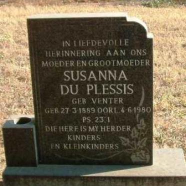 PLESSIS Susanna, du geb VENTER 1889-1980