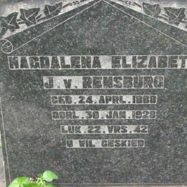 RENSBURG Magdalena Elizabeth, J.v. 1888-1928