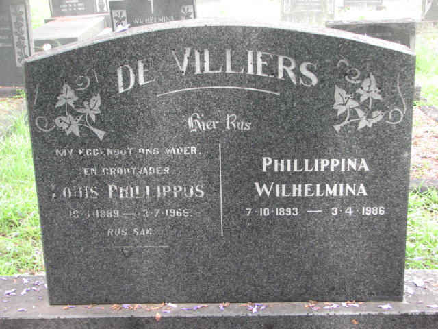 VILLIERS Louis Phillippus 1889-1965 &amp; Phillipina Wilhelmina 1893-1986