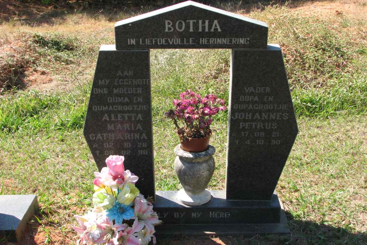 BOTHA Johannes Petrus 1921-1990 &amp; Aletta Maria Catharina 1926-1990