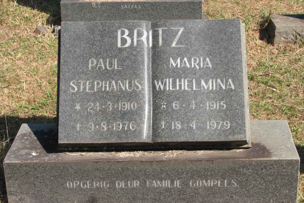 BRITZ Paul Stephanus 1910-1976 &amp; Maria Wilhelmina 1915-1979