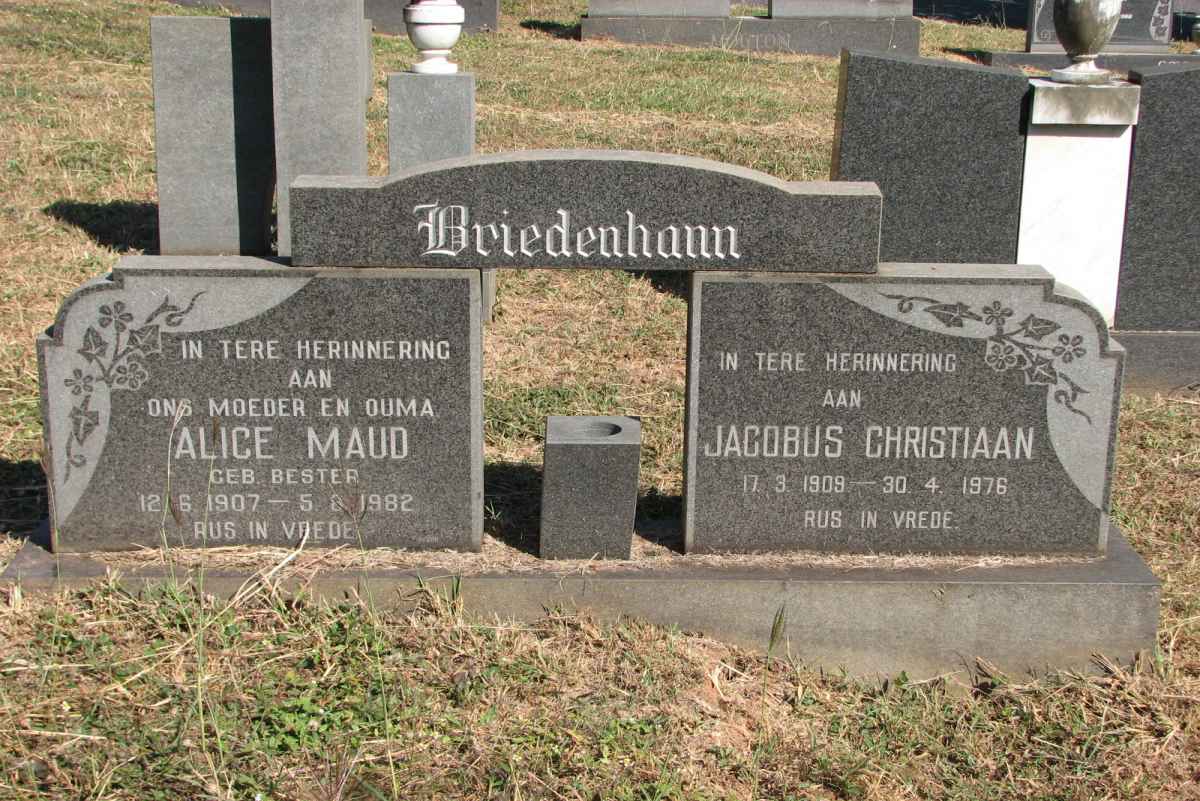 BRIEDENHANN Jacobus Christiaan 1909-1976 &amp; Alice Maud BESTER 1907-1982