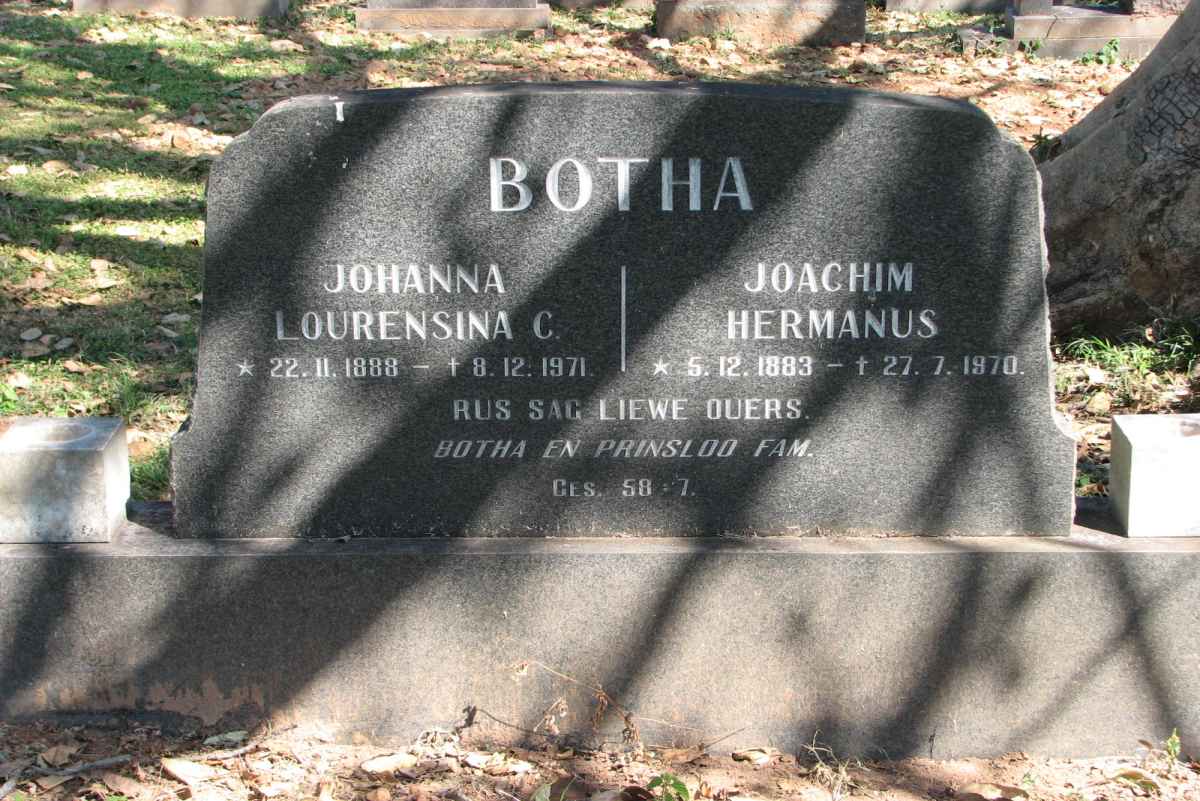 BOTHA Joachim Hermanus 1883-1970 &amp; Johanna Lourensina C. 1888-1971