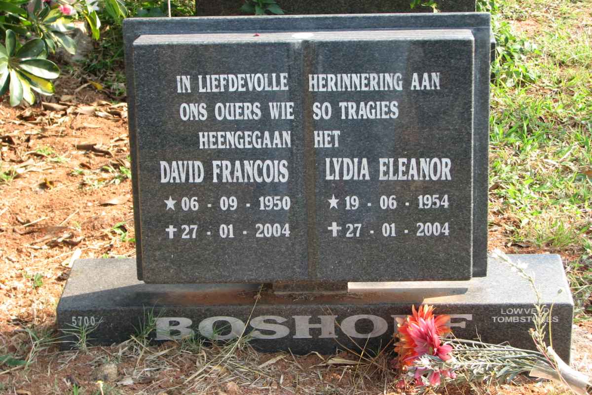 BOSHOFF David Francois 1950-2004 &amp; Lydia Eleanor 1954-2004