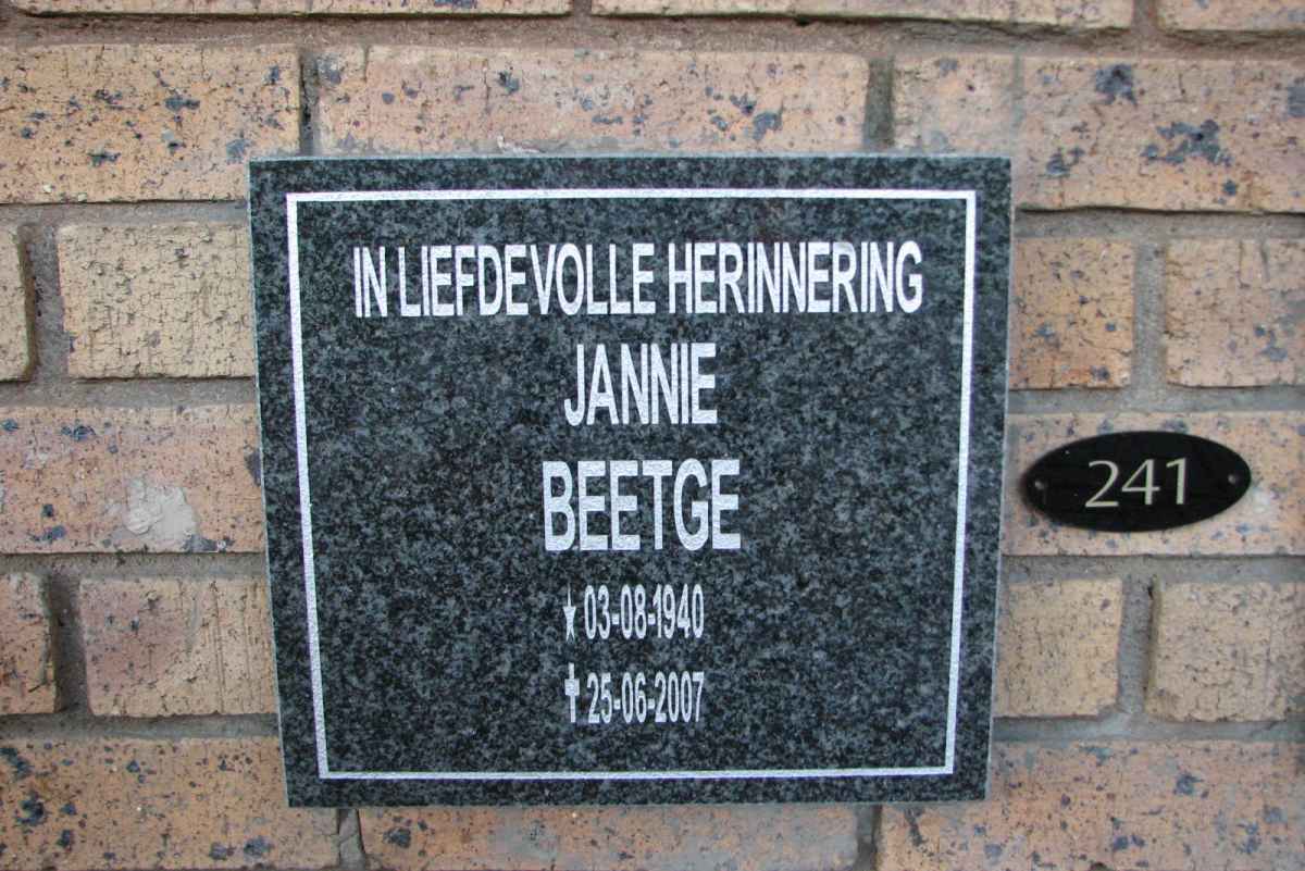 BEETGE Jannie 1940-2007