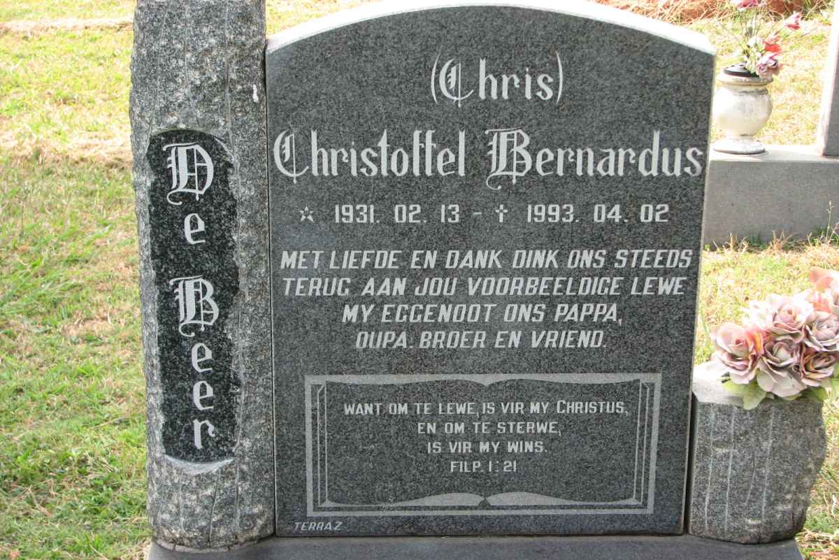 BEER Christoffel Bernardus, de 1931-2002