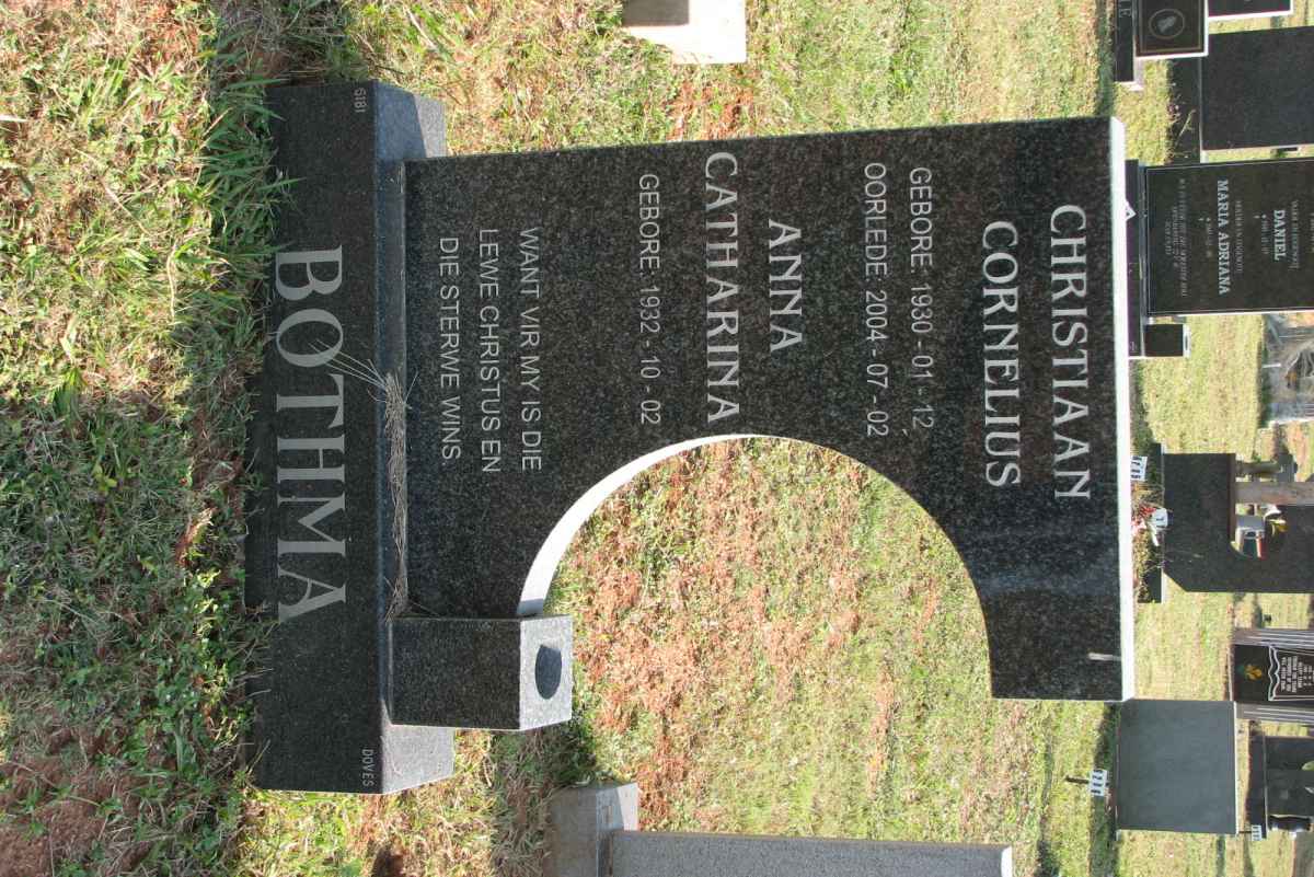 BOTHMA Christiaan Cornelius 1930-2004 &amp; Anna Catharina 1932-