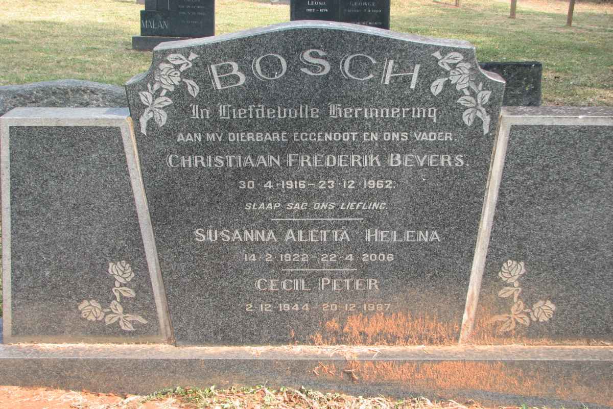 BOSCH Christiaan Frederik Beyers 1916-1962 &amp; Susanna Aletta Helena 1922-2006 :: BOSCH Cecil Peter 1944-1987