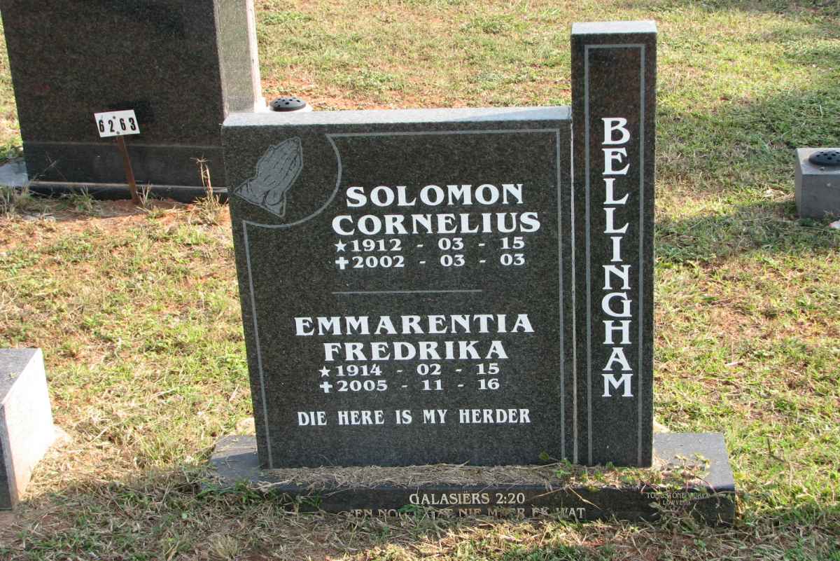 BELLINGHAM Solomon Cornelius 1912-2002 &amp; Emmarentia Fredrika 1914-2005