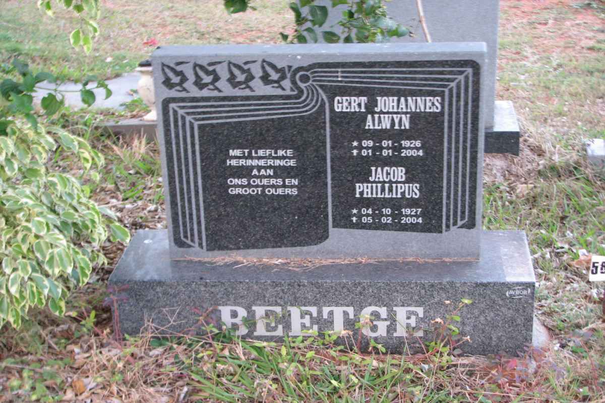 BEETGE Gert Johannes Alwyn 1926-2004 :: BEETGE Jacob Phillipus 1927-2004