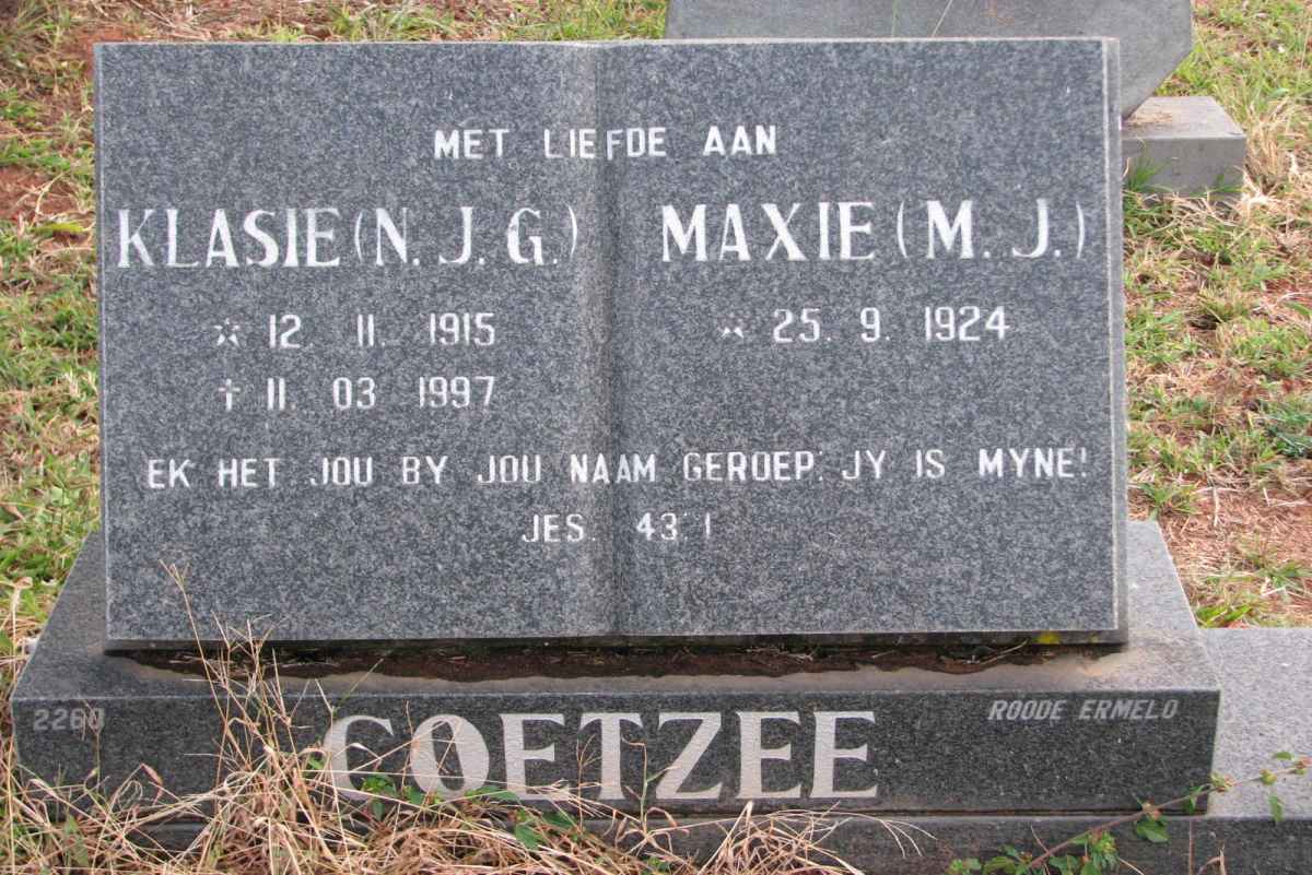 COETZEE N.J.G. 1915-1997 &amp; M.J. 1924-