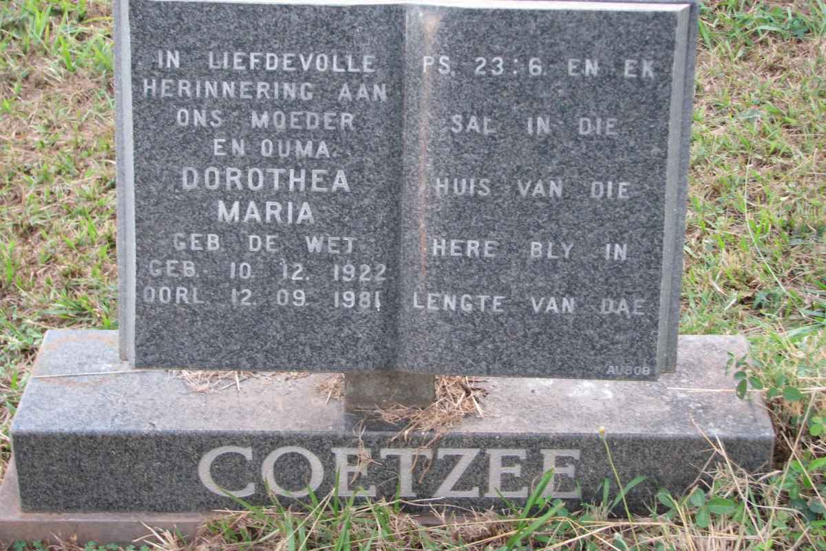 COETZEE Dorothea Maria nee DE WET 1922-1981