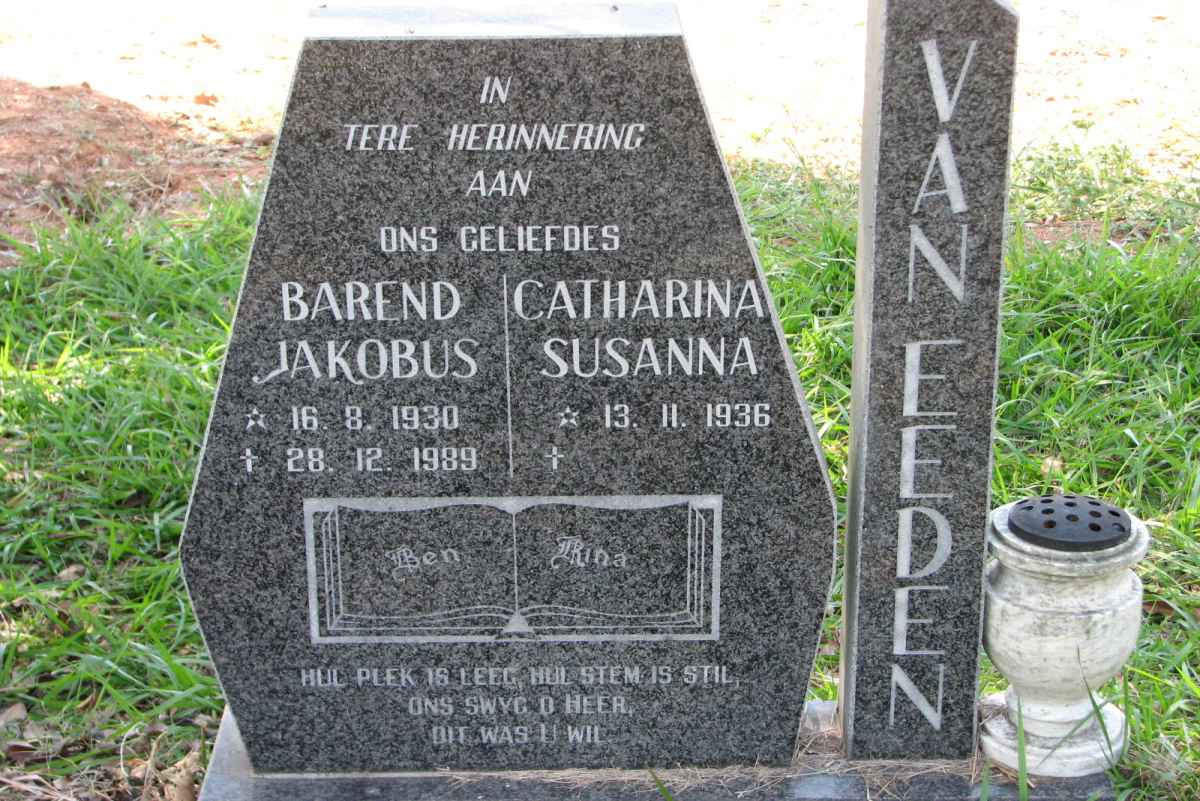 EEDEN Barend Jakobus, van 1930-1989 &amp; Catharina Susanna 1936-