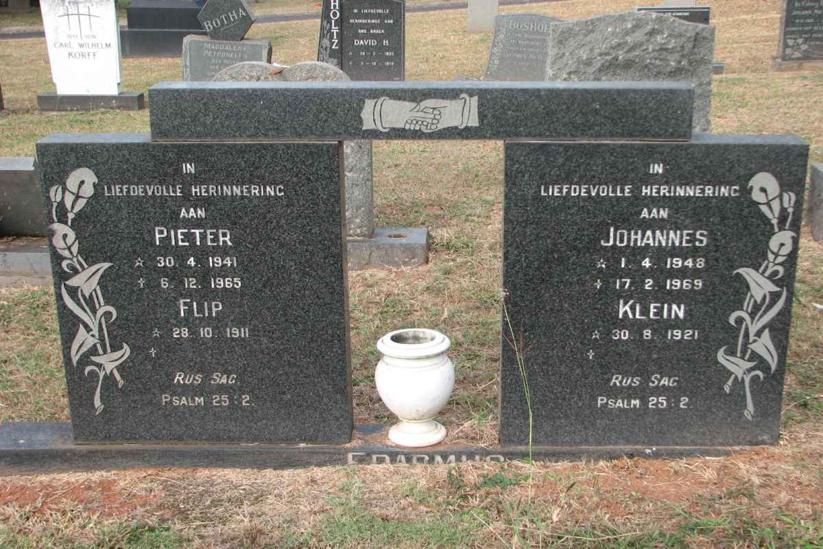 ERASMUS Pieter 1941-1965 :: ERASMUS Flip 1911- :: ERASMUS Johannes 1948-1969 :: ERASMUS Klein 1921-