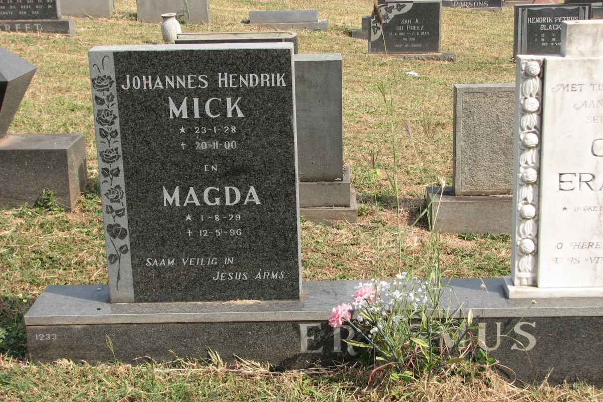 ERASMUS Johannes Hendrik 1928-2000 & Magda 1929-1996