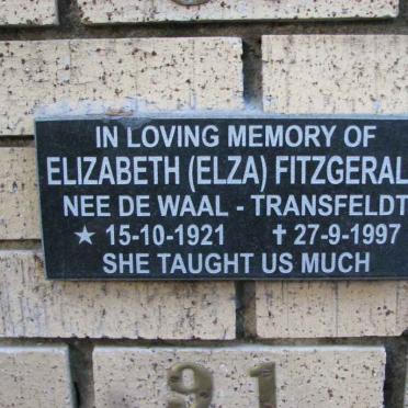 FITZGERALD Elizabeth nee DE WAAL-TRANSFELDT 1921-1997