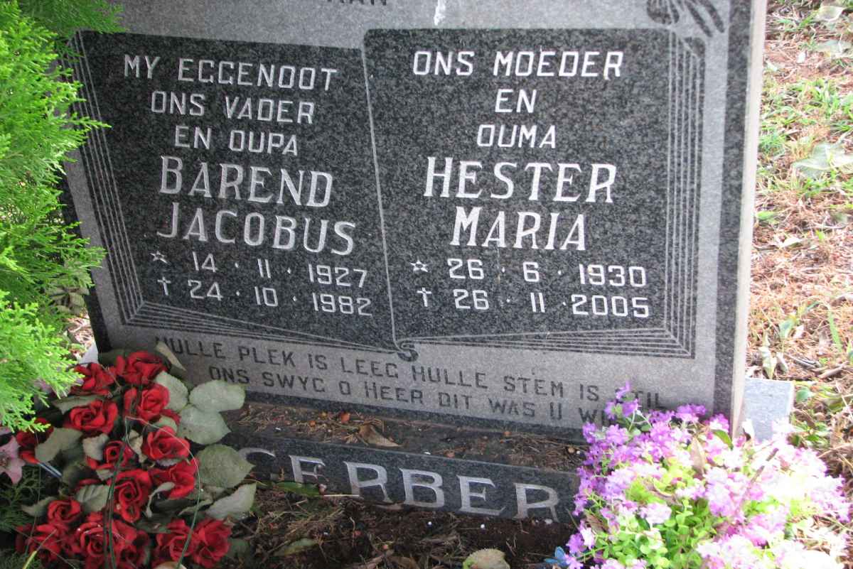 GERBER Barend Jacobus 1927-1982 &amp; Hester Maria 1930-2005