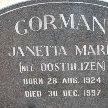 GORMAN Janetta Maria nee OOSTHUIZEN 1924-1997