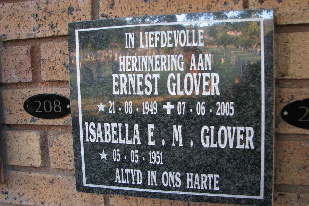 GLOVER Ernest 1949-2005 &amp; Isabella E. M. 1951-