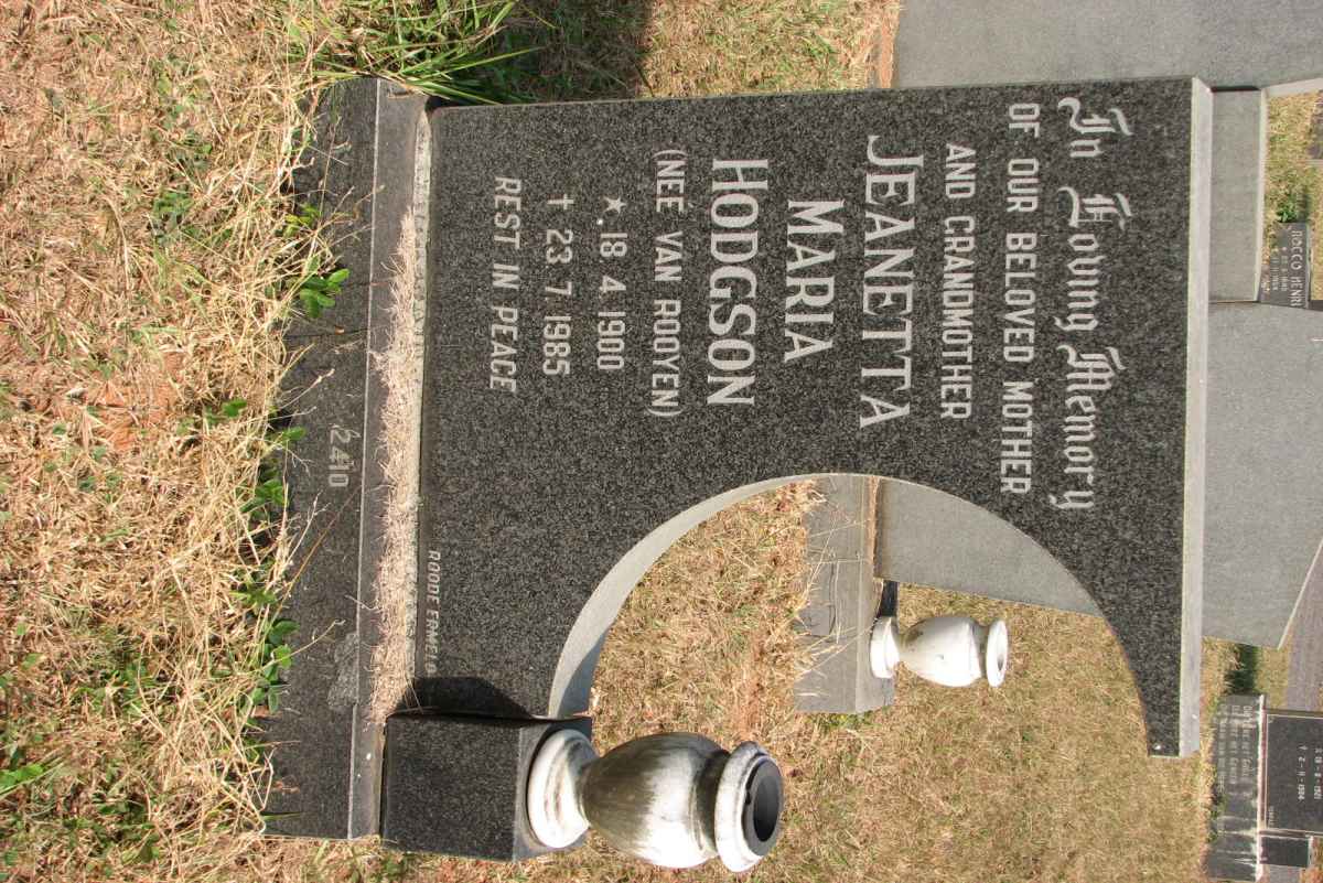 HODGSON Jeanetta Maria nee VAN ROOYEN 1900-1985