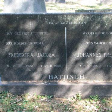 HATTINGH Johannes Frederick 1918-1979 &amp; Frederika Jacoba 1922-1988