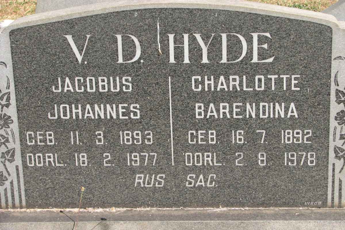 HYDE Jacobus Johannes, v.d. 1893-1977 &amp; Charlotte Barendina 1892-1978