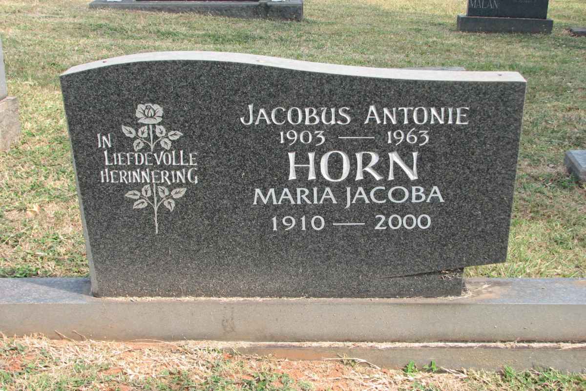 HORN Jacobus Antonie 1903-1963 &amp; Maria Jacoba 1910-2000