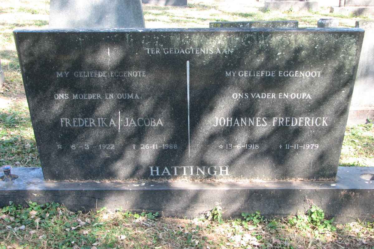 HATTINGH Johannes Frederick 1918-1979 &amp; Frederika Jacoba 1922-1988