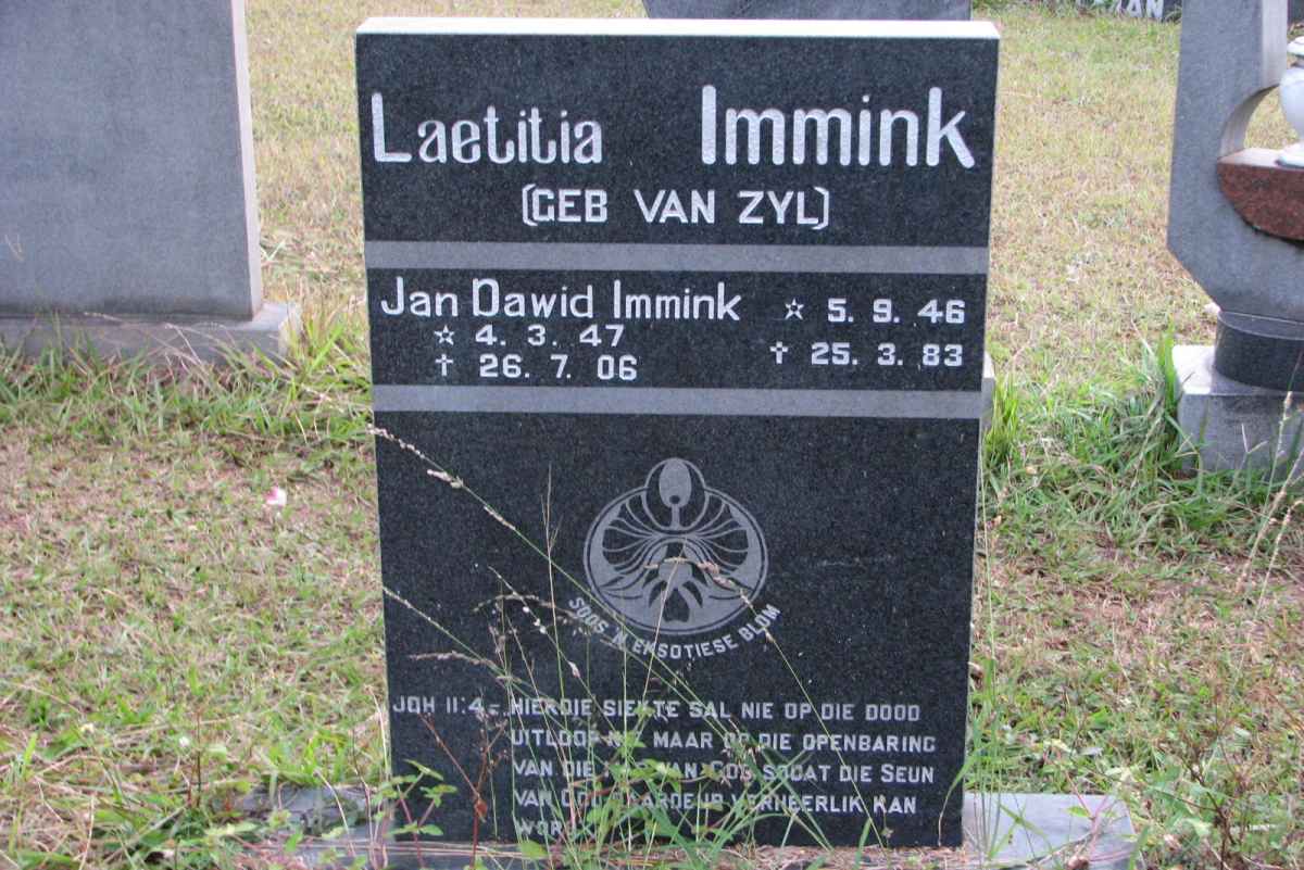 IMMINK Jan Dawid 1947-2006 &amp; Laetitia VAN ZYL 1946-1983
