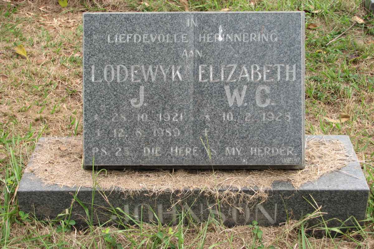 JOHNSON Lodewyk J. 1921-1989 &amp; Elizabeth W.C. 1928-