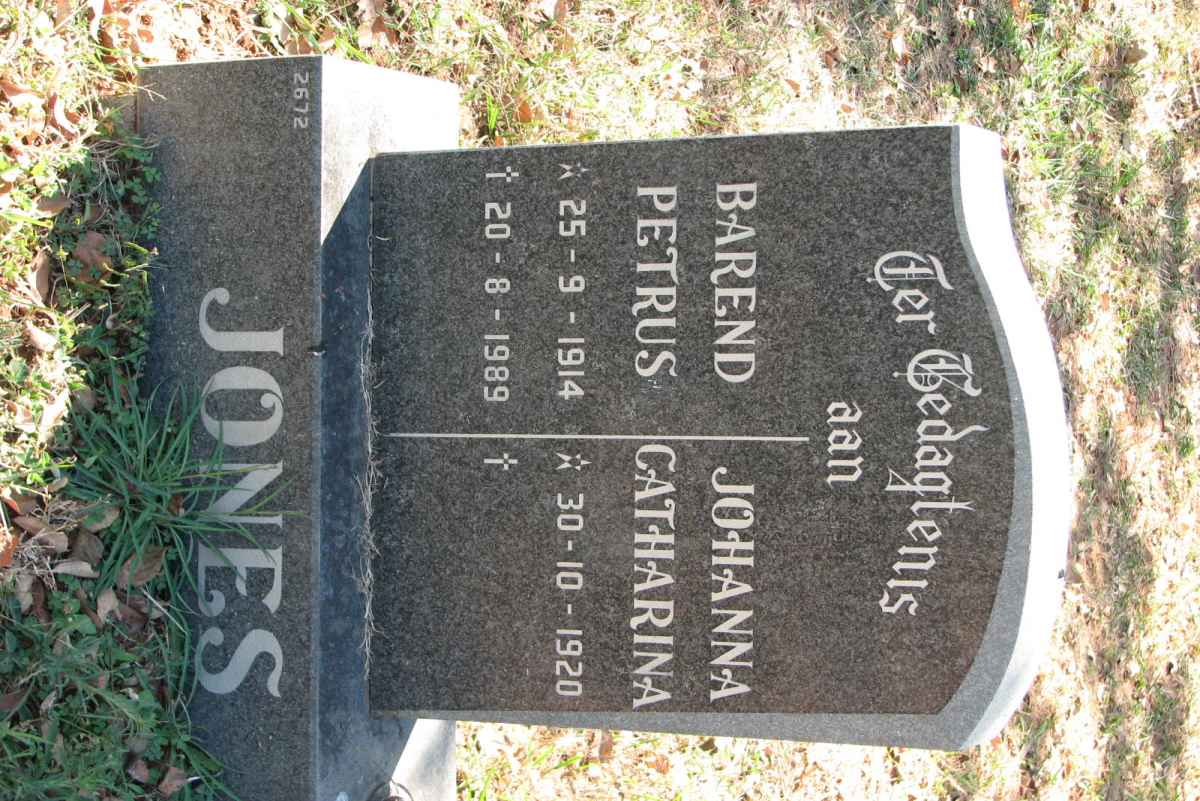 JONES Barend Petrus 1914-1989 &amp; Johanna Catharina 1920-