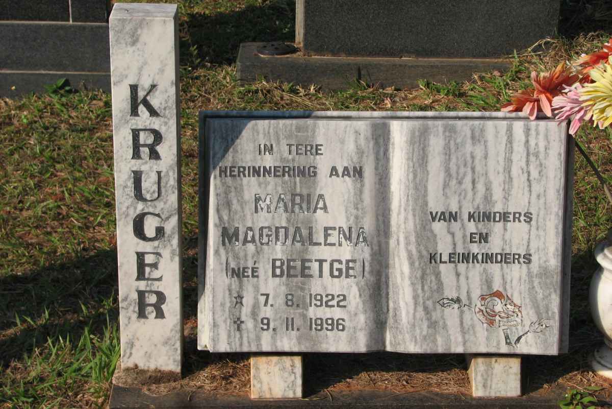 KRUGER Maria Magdalena nee BEETGE 1922-1996